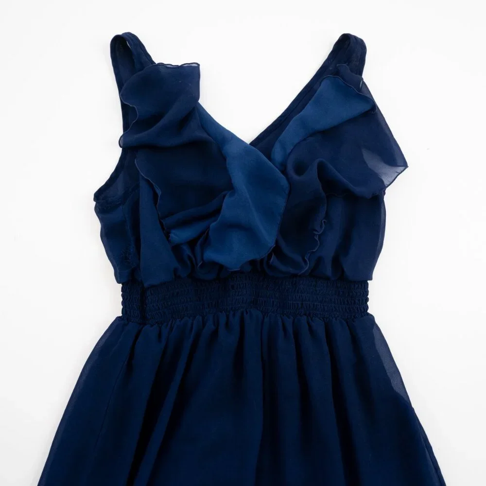 OLD NAVY blue sleeveless flutter v-neck full length floral dress size S - Picture 5 of 8